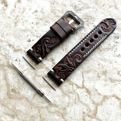 Dark Brown Tooled Leather Band for Huawei Watch GT 2 & GT 46mm Smartwatches -B22
