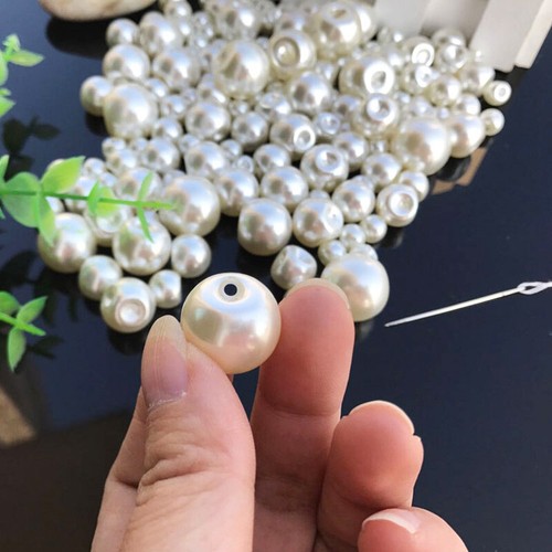 Pearl buttons Hand-sewn Pearl Bias Hole Bead Bags Clothes DIY Leather Craft - Picture 3 of 7