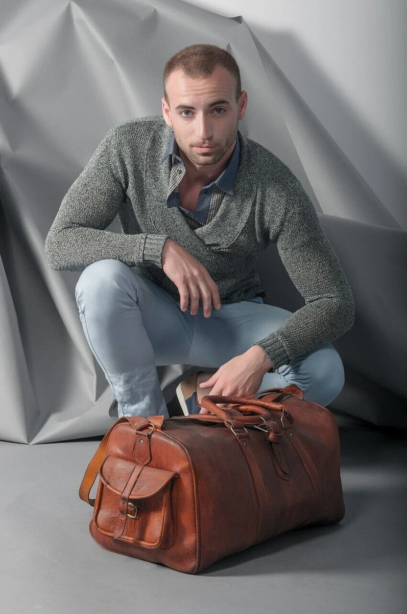 Grand sac de voyage en cuir véritable pour homme