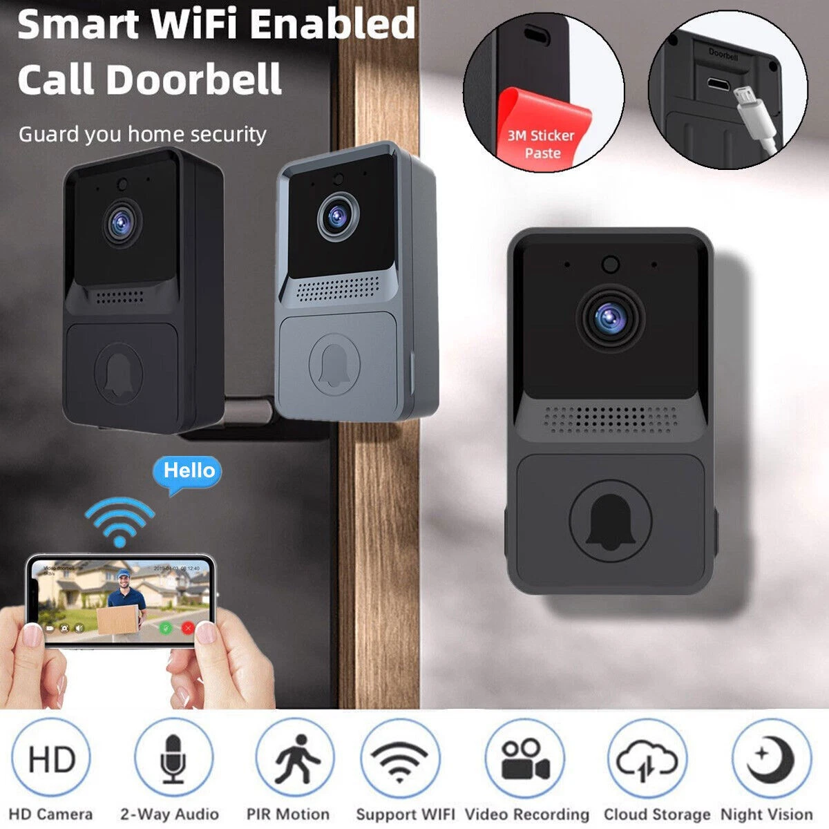 Smart Wireless WiFi Doorbell Intercom Video Camera Door Ring Bell Chime Security-image