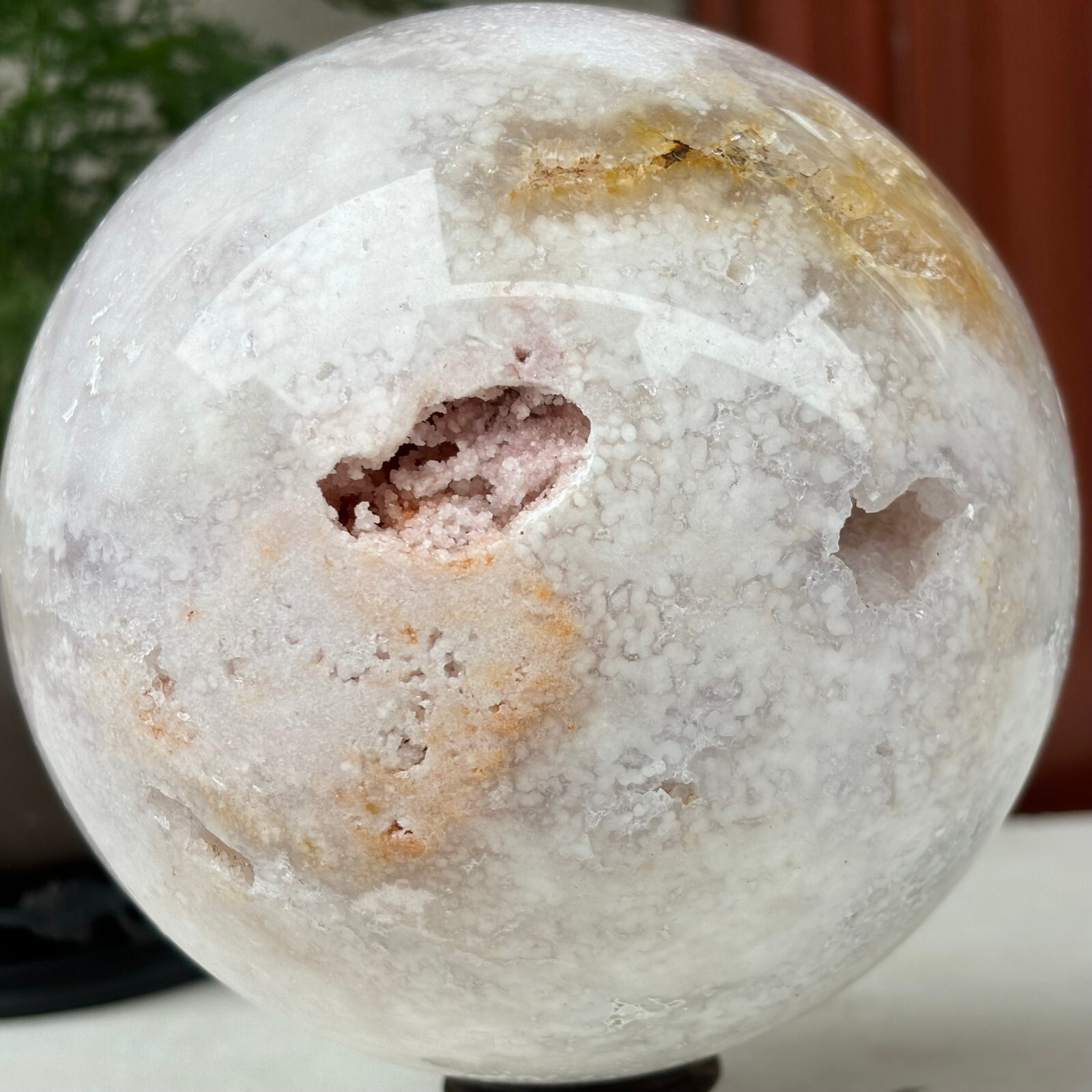 2433g Natural Sakura Agate Quartz Sphere Crystal Ball Reiki Healing Decoration