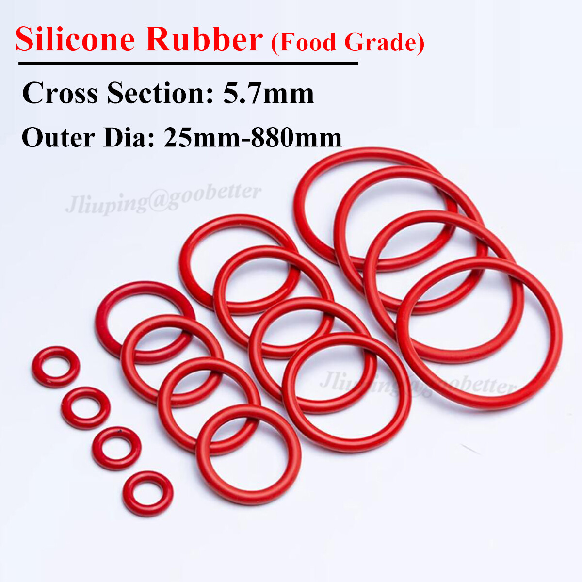Food Grade Red Silicone Rubber O Rings CS 5.7mm OD 25-880mm Seals O-Ring Washer
