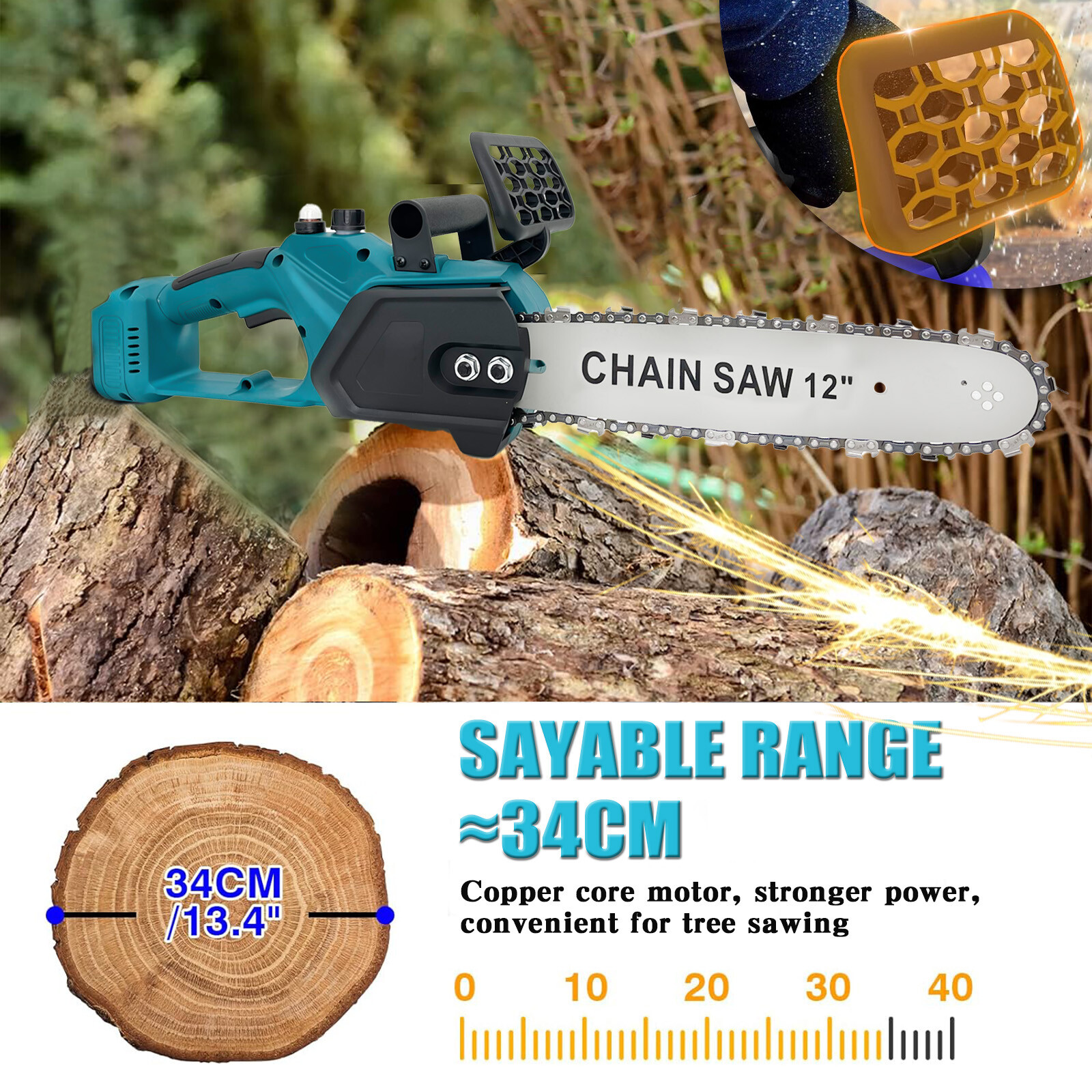Bürstenlos Für Makita 18V Akku Kettensäge Elektro Motorsäge Baumsäge 12'' +2Akku 2