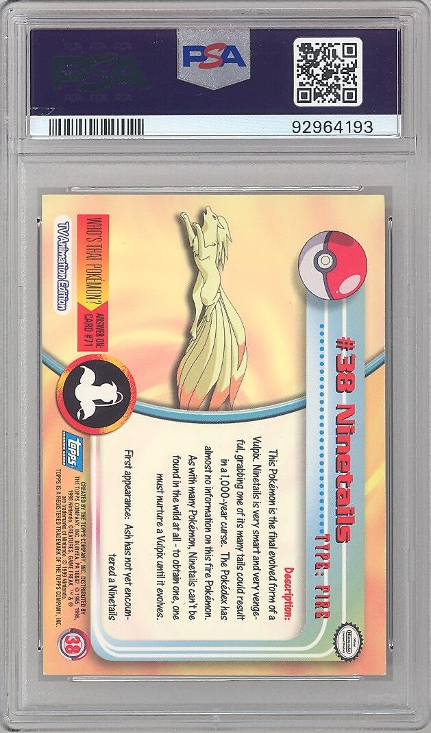 PSA 8 - Pokemon Topps TV Edition 1999 - NINETAILS #38 (Foil