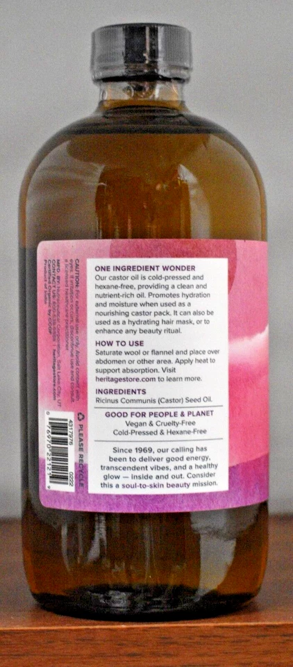 Heritage Store органическое касторовое масло 16 жидких унций (473 мл) питательное лечебное стекло - Изображение 2 из 3