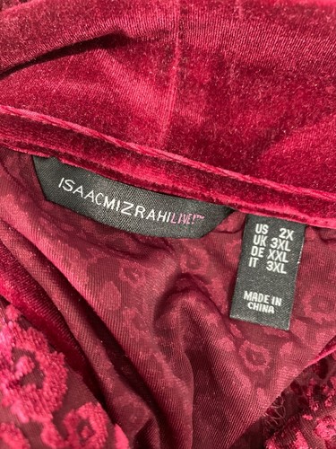 Isaac Mizrahi Live Mixed Media Cardigan Womens 2X Sangria Maroon Nylon Blend NEW - Picture 6 of 8