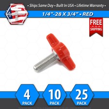 1/4"-28 x 3/4" Thumb Screw Stainless Steel - Red Tee / Wing Knob - USA
