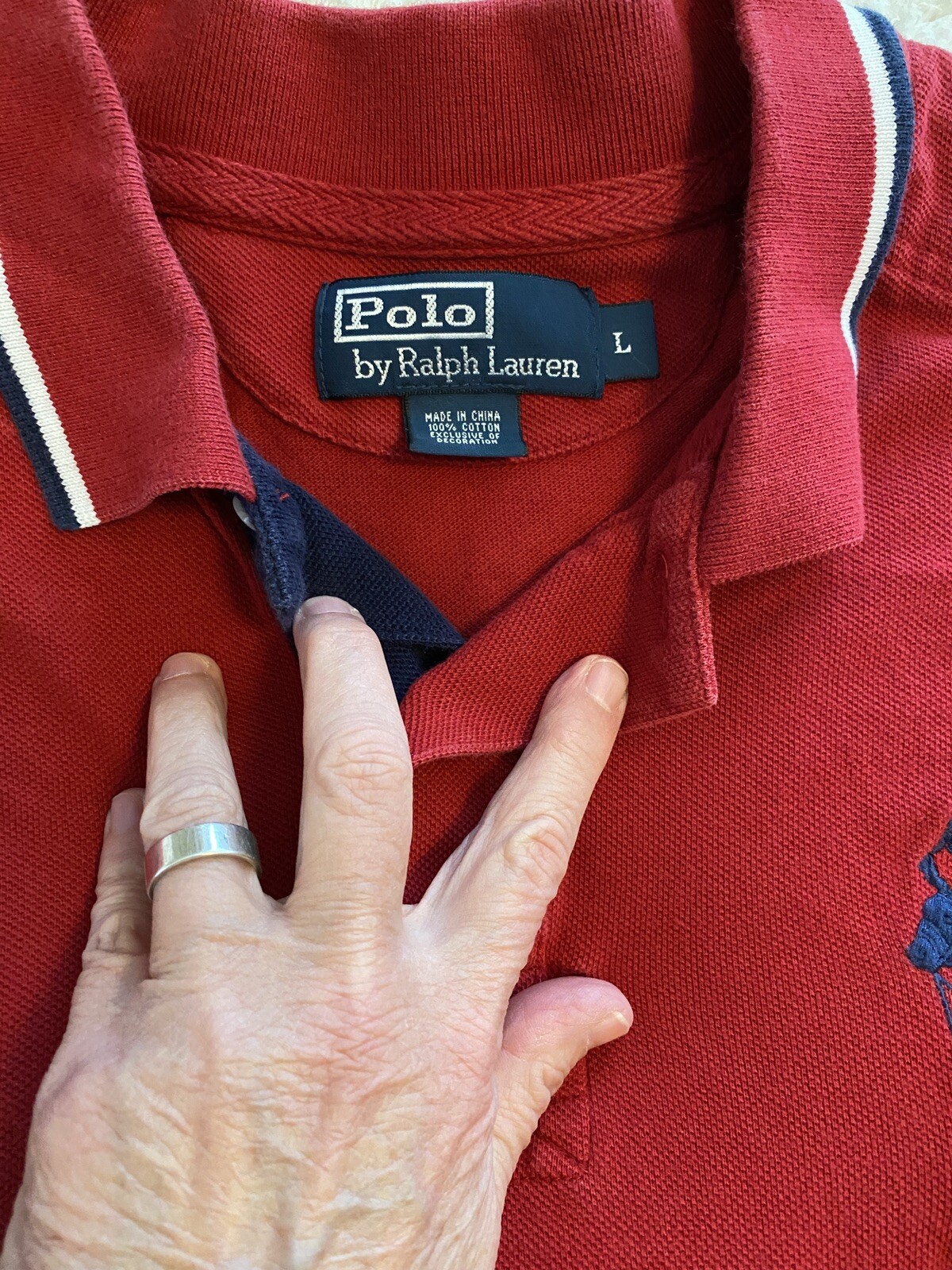 Polo Ralph Lauren BIG PONY Camicia Grande Navy Rosso Bianco Preppy Scuola Golf Ventilata