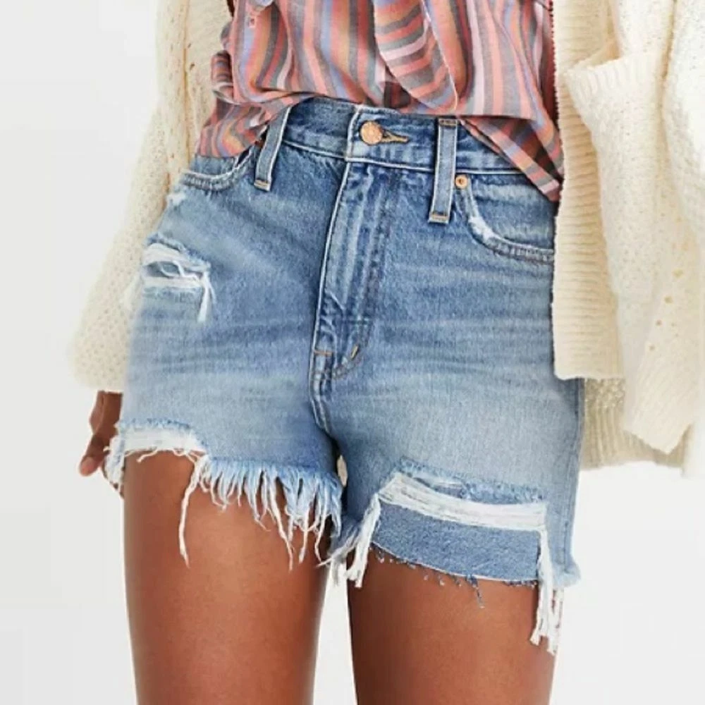 Madewell The Mom Jean Short Destructed Edition NWT New Distressed
