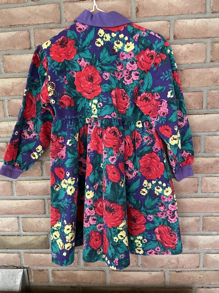 HARTSTRINGS GIRLS Sweatshirt DRESS LONG SLEEVE SIZE 8 FLORAL PRINT Made in USA - Image 2 of 4