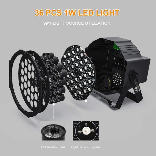 Missyee 36 RGB LED DJ Stage Uplight -DMX Control Sound Activated -8 Pack - Picture 8 of 9