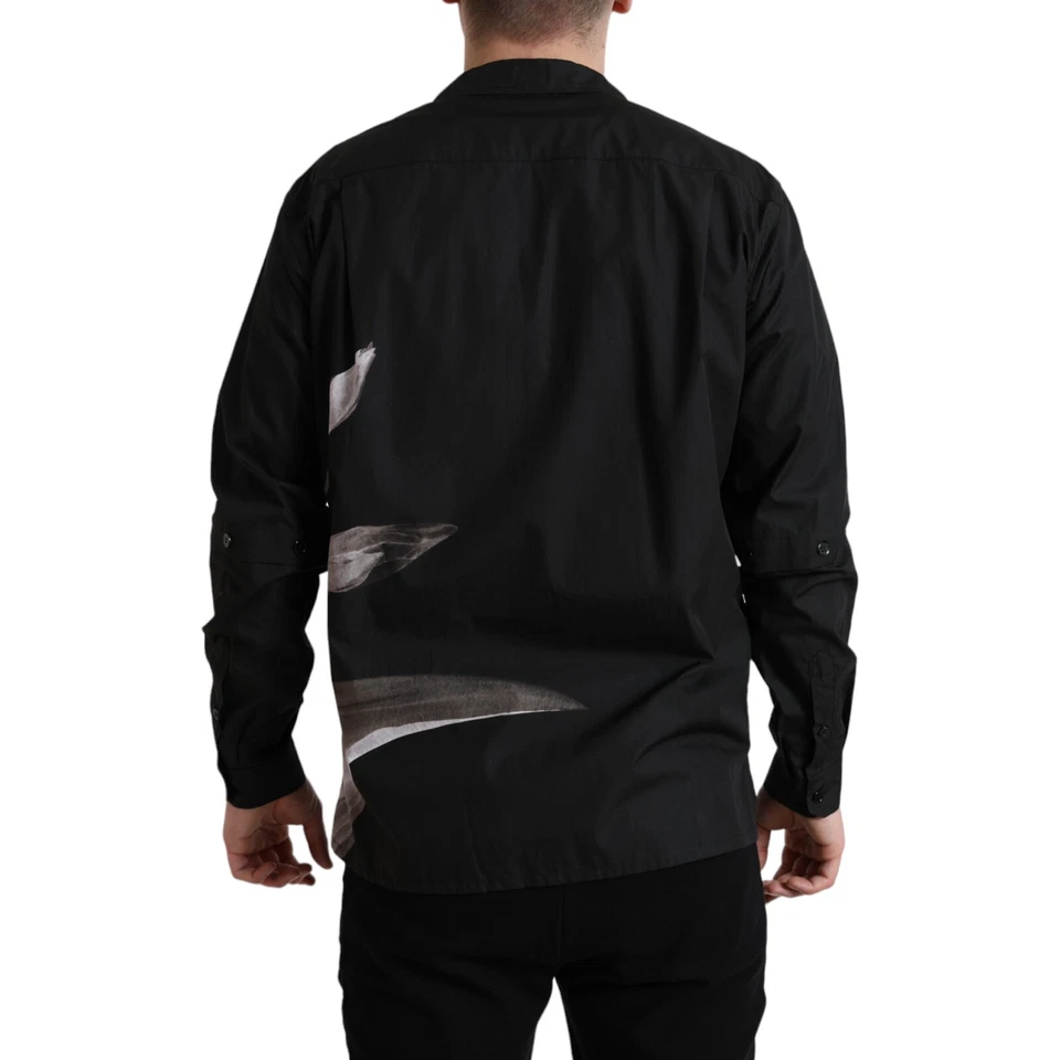 Рубашка DOLCE & GABBANA черная с цветочным рисунком хлопковая с воротником длинные рукава мужская 40/US15,75/M - Изображение 3 из 4