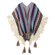 Cardigan In Maglia Striato Con Frange Per Donne, Con Apertura Davanti A Mantella