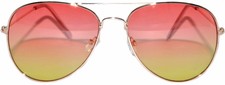 2TONE RED-YELLOW LENS AVIATION STYLE METAL SUNGLASSES SILVER FRAME UV PROTECTION