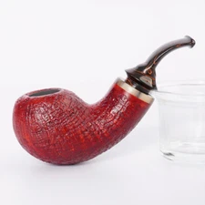 Sandblasted Briar Tobacco Pipe Cumberland Stem Smoking Pipe Wooden Blowfish