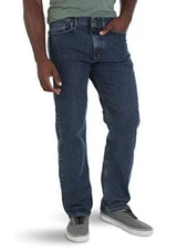 Wrangler Authentics mens Comfort Flex Waist Relaxed Fit Jeans, Dark Stonewash,