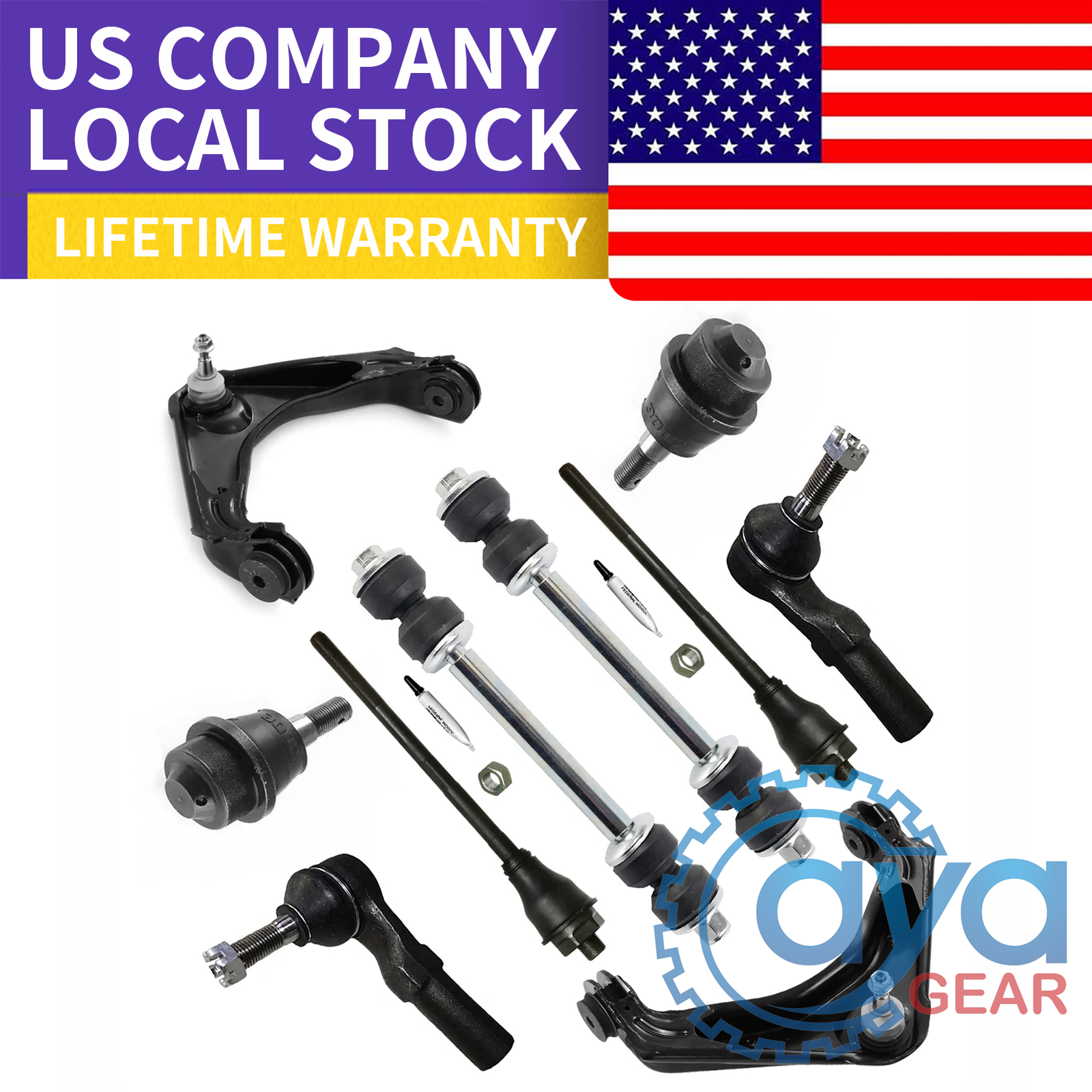 10pcs Front Upper Control Arm Kit Tie Rod for Chevy GMC Silverado Sierra 2500 HD