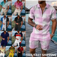 Mens Sweatsuit Short Sleeve T Shirts  Shorts Set 2-Piece Set Summer-Outfit NEW