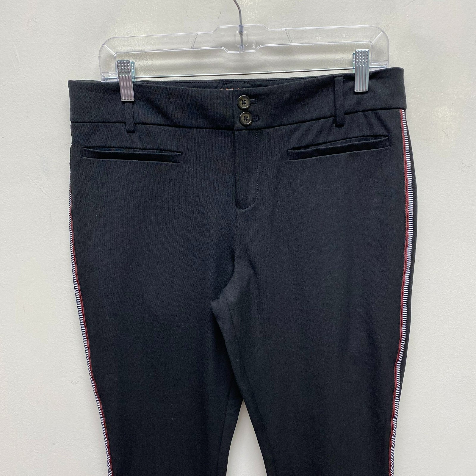 Anthropologie Black High Rise Side Stripe Essential Slim Stretch Crop Pants 10 thumbnail 2
