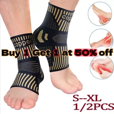 Copper Ankle Support Brace Stabilizer Compression Sleeve Socks Foot Pain Relief