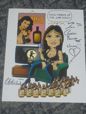 CAROLINE MUNRO & GARY WHITLOCK   JAMES BOND - 10x8  PHOTO SIGNED- CARRICATURE
