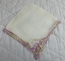 Vintage Ladies Hanky, Handkerchief, White, Linen, Lace Eddges