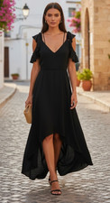 NWT Express Dress Womens Polyester Black Size 14 Maxi High Low Ruffle Party