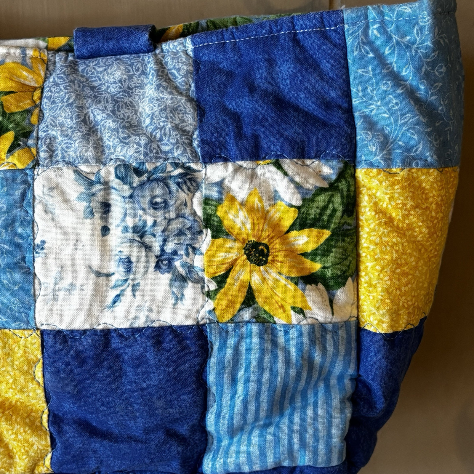 Handmade Patchwork Bucket Purse Spring Colors Blu… - image 8