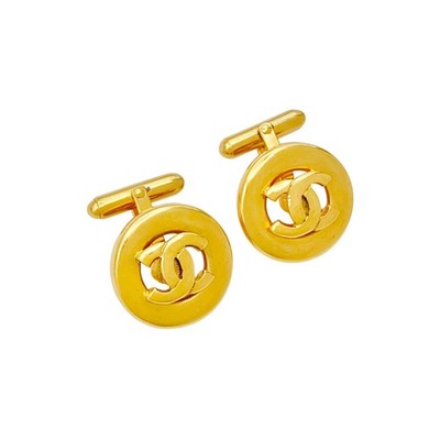 Chanel Cufflinks Coco Mark Gold Logo Circle Vintage Button Men's Accessories