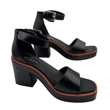 Nine West Klein Black Platform Ankle Strap Sandals Block Heels Women's 9.5