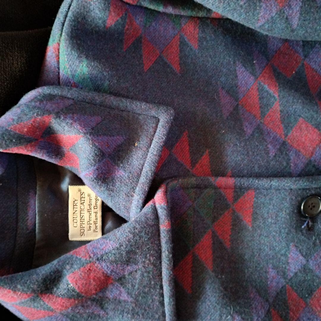70s PENDLETON Chimayo Pattern Wool Coat Size L Ja… - image 2