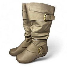 Journee Women 7.5 Paris Hidden Wedge Tall Slouchy Boots Wide Calf Riding Tan NEW
