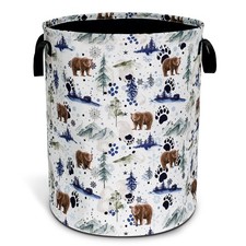Bear Laundry Basket Oxford Cloth Bear Paw Forest Animal Laundry Hamper With H...