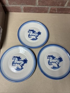 MA Hadley Pottery Prancing Blue Horse 9" Dinner Plates Set Of 3