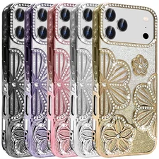 For iPhone 17 Pro Max/17 Air Case Electroplated Glitter Floral Design Cover