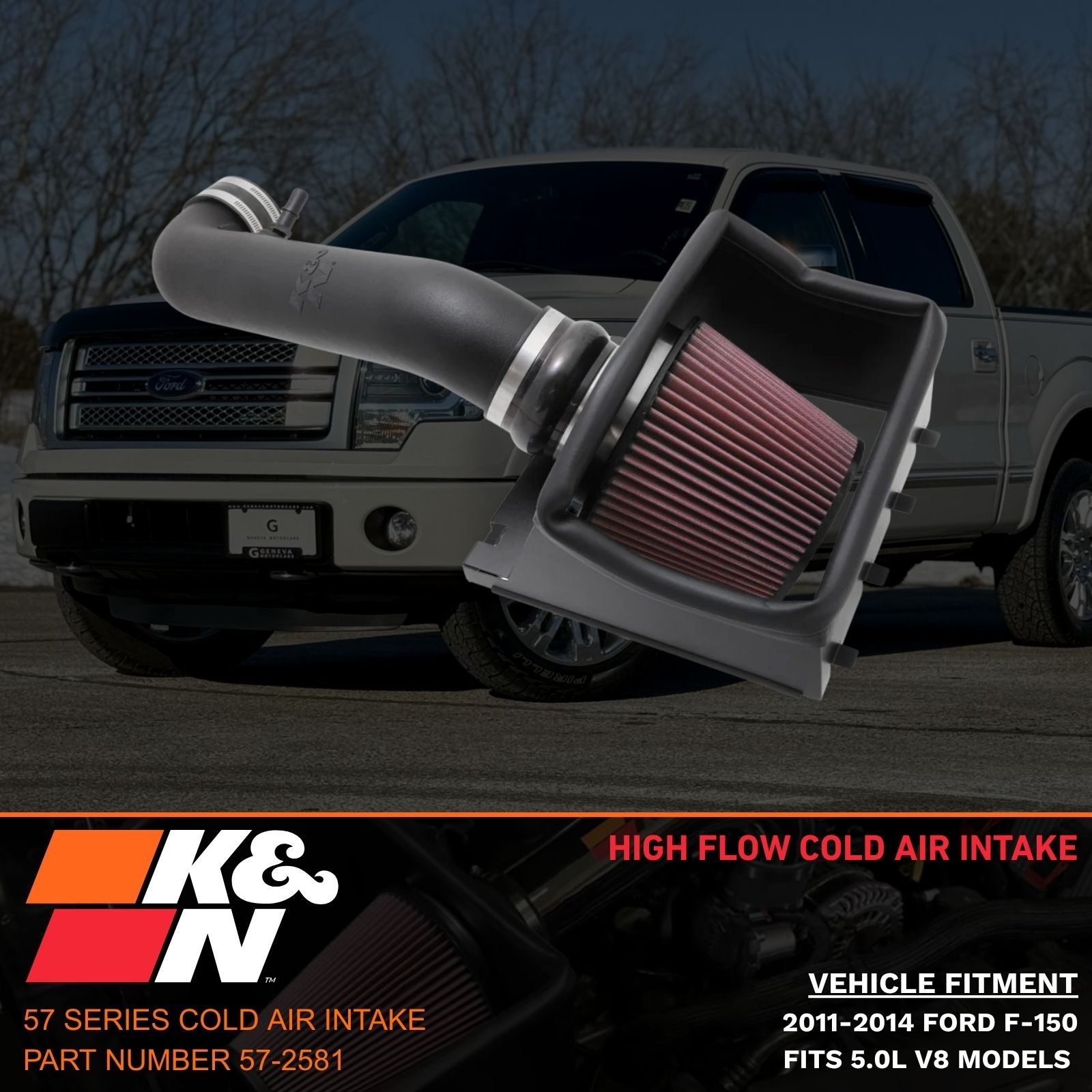 K&N 57 Series High Flow Cold Air Intake for 2011-2014 Ford F-150 5.0L V8