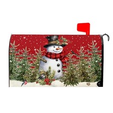 Red Christmas Mailbox Covers Magnetic Snowman Bird 18 X 21 inch Dark Red