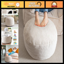 Cozy Round Corduroy Pouf Ottoman - Fluffy Foam-Filled Foot Stool, 20x15, Beige