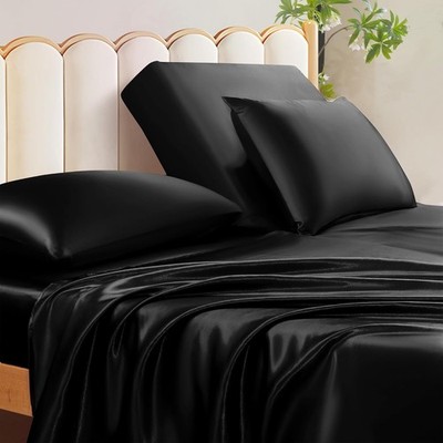Manyshofu 4Pcs Half Split Flex Head King Sheets Sets for Adjustable Bed, Satin S
