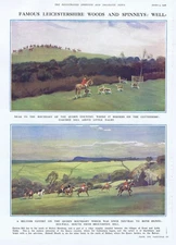 Leicestershire Woods and Spinneys Hunting Scenes 2 x - Vintage Prints 1926