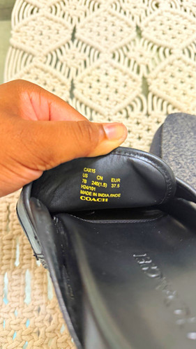 COACH Men’s Black Logo Leather Slide Sandals Slip-On US 7B EU 37.5 New