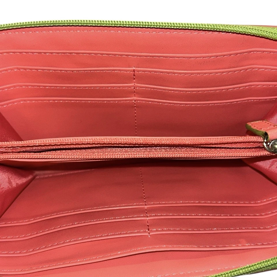 Cartera Baekgaard/Vera Bradley Vintage Cuero Verde Lima Cremallera Alrededor Forro Rosa Foto 3 de 4