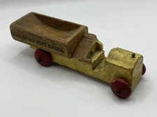 Rare Vintage Yellow Building Material Wooden Truck 5" Long Wood Toy Antique