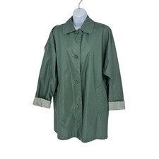 Vintage Fleet Street Green White Plaid Trench Coat Built In Shoulder Pads Size 8