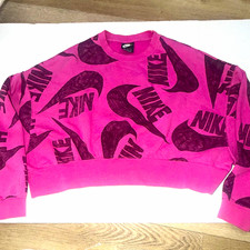 Nike Sportswear Women's Cropped Crewneck Sweatshirt Pink/Purple Logo M