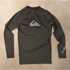 Quiksilver Youth L/16 Black Long Sleeve Rash Guard UPF 50 Swim Shirt NWT