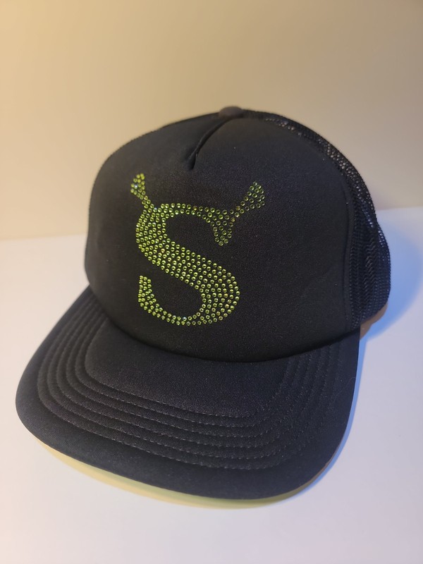 Bioworld DreamWorks Shrek Rhinestone Trucker Hat Black Lime Green Mesh Snapback 