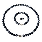 16 Inch Pearl Set 7-8mm ROUND Black Pearl Necklace Bracelet Earrings Freshwater — photo 1