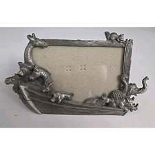 Noah's Ark Animal Picture Frame 3 1/4 x 4 1/2 Inch Photo Pewter Tone Metal Bible