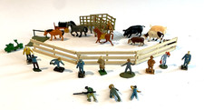 Mixed Lot of 26 Miniature Figurines Vintage Animals People Fence Ramp About 1 in